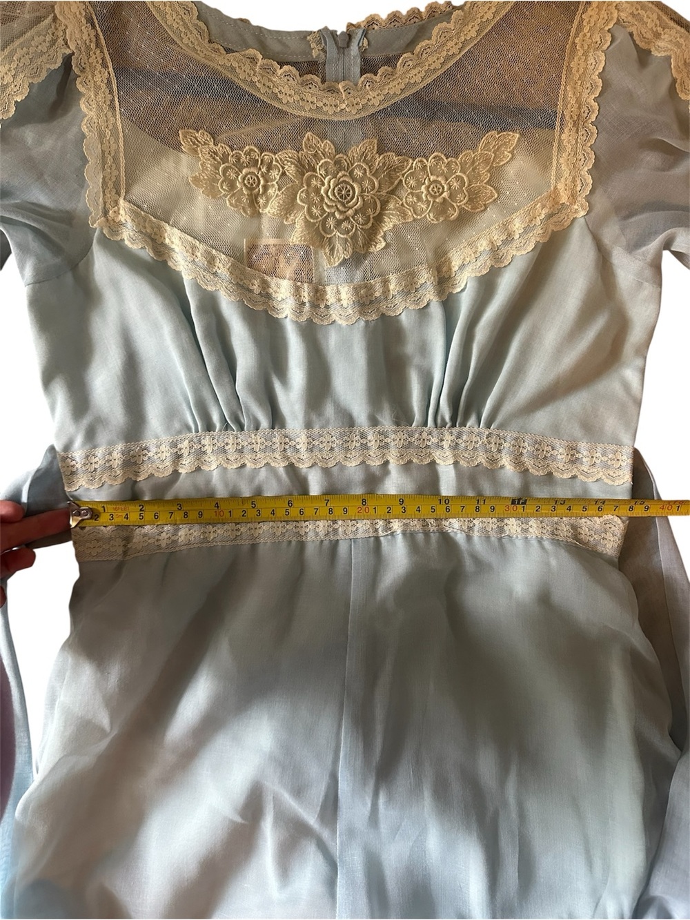 Gunne Sax Pale Blue Maxi Dress with Cream Lace - Picture 5 of 7